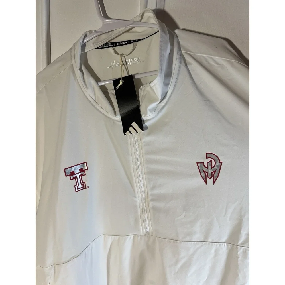 adidas Texas Tech Red Raiders Matadores 1/4 Zip Jacket 2XL White NWT JZ5848